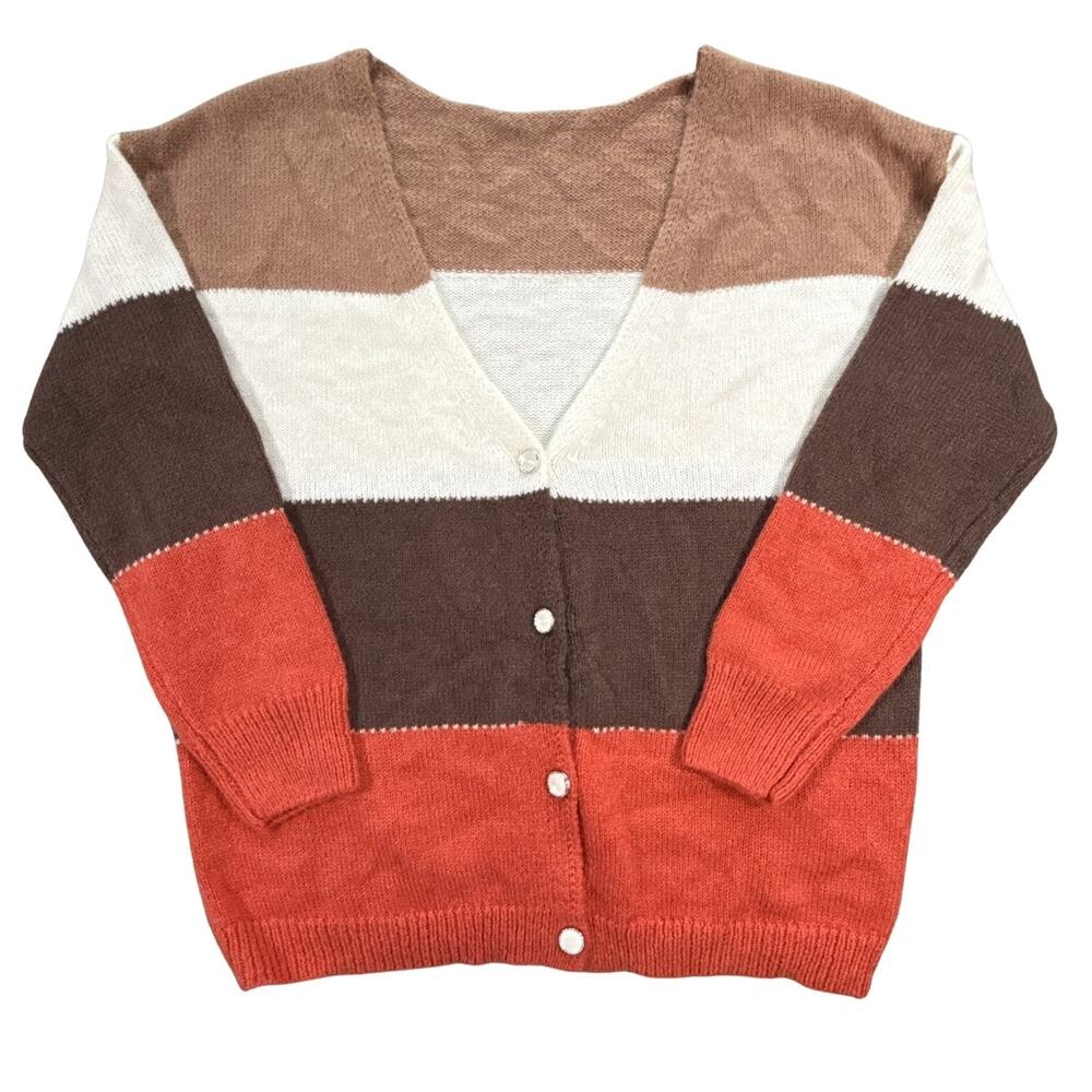 Women’s Large Color Block Mohair Wool Blend Cardigan Sweater